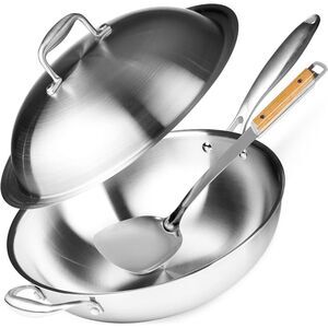 Willow & Everett Wok Pan - Non-Stick Stainless Steel Stir Fry Pan w/ Domed Lid